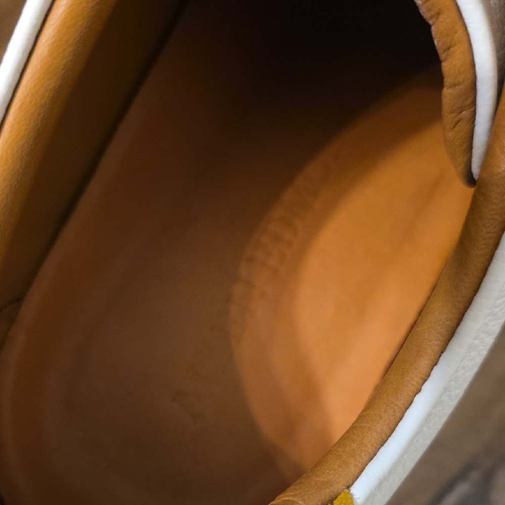 Allen Edmonds White Leather Sneakers with Mustard Accents - Picture 8 of 9